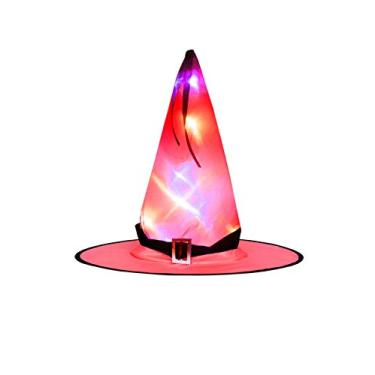 Imagem de Bestgift chapéu de bruxa infantil chapéu de feiticeiro fantasia de Halloween acessórios de decoração de festa vermelho + brilho (estilo bandagem) 39 cm de altura
