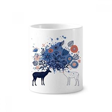 Imagem de Porta-canetas para escova de dentes de plantas com folhas de alce de alce para casal Caneca de cerâmica branca 355 ml