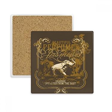 Imagem de Elefante tropical, marrom, estilo europeu, moldura quadrada, porta-copos, caneca, suporte subplaca, pedra isolante