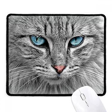 Imagem de Mousepad cinza gato Animal Wild Stare Blue Eyes Tapete de borracha para jogos