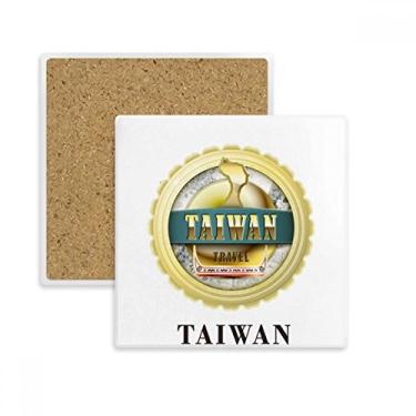 Imagem de Porta-copos com logotipo Taiwan Dragon Boat Race Square Porta-copos com pedra absorvente para bebidas presente 2 peças