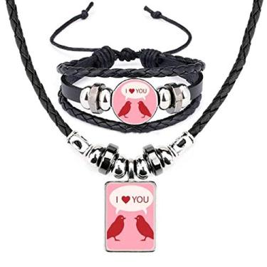Imagem de Conjunto de joias de pulseira de couro rosa vermelho para Dia dos Namorados Love Birds