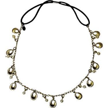 Imagem de Corrente de metal Mia com faixa de cabe a - Estilo An ncio Ouro com p rolas