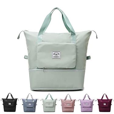 Imagem de GDSAFS Bolsa de Viagem Dobr�vel de Grande Capacidade, Port�til, � Prova D'�gua, Bolsa Esportiva de T�cido Oxford com Separador Seca e Molhada para Mulheres (Verde)