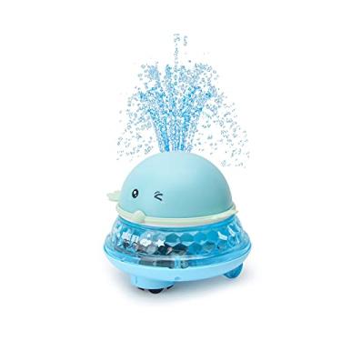 Imagem de Brinquedos de banho de bebê, 2 em 1 com spray de detecção automática, brinquedo de água e rotação universal, brinquedo de carro OVNI com luzes LED coloridas musicais, irrigador de indução, brinquedos de banheira, piscina, brinquedo de banheiro para bebês (azul)