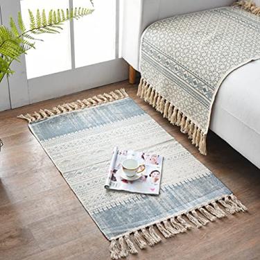 Imagem de jia cool Coleção Modern Bohemian Style Tapete de área pequena, algodão, lavável, sala de estar, sofá, 61 x 90 cm,