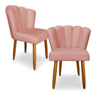 Imagem de Kit 2 Cadeiras de Jantar Pétala Estofada Pés Palito Veludo Rosê - Montanaris Decor