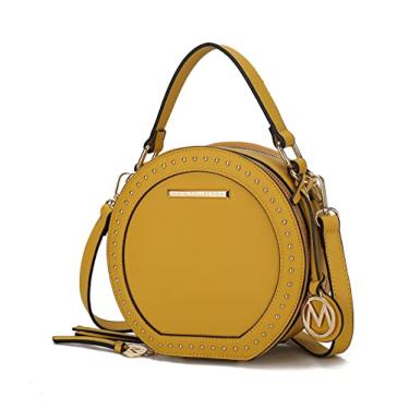 Imagem de MKF Collection Bolsas redondas transversais para mulheres e bolsas, bolsa de couro PU bolsa de mão pequena lateral carteiro, Amarelo Lydie, Medium
