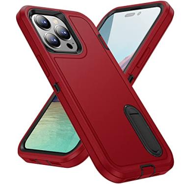 Imagem de Capa para iPhone 15 Pro Max Capinha com protetor de tela de vidro temperado - com suporte integrado, capa para iPhone 15 Pro Max à prova de choque - Vermelho/Preto