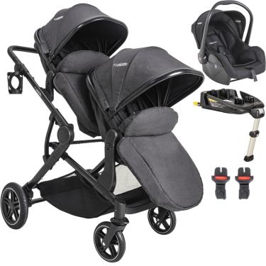 Imagem de Carrinho de Gemeos Bebe Conforto Base ISOFIX Kiddo Pair Grafite