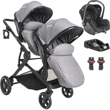 Imagem de Carrinho para Gemeos com Bebe Conforto Base Kiddo Pair Cinza
