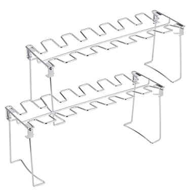 Imagem de Inovações Racks para grelhar, 2 peças de aço inoxidável para grelha de perna de frango Rack dobrável para forno de churrasco Suporte para torrador de perna de frango Suporte para baqueta