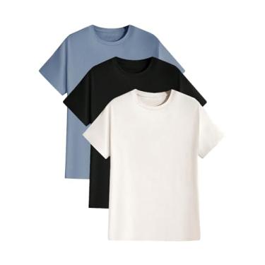 Imagem de Verdusa Pacote com 3 camisetas masculinas básicas de manga curta e gola redonda, Azul/preto/bege, P