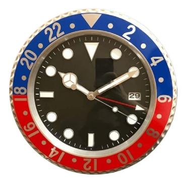 Imagem de Relógio de parede de luxo design arte metálica grande relógios de parede luminosos digitais baratos relógio de parede decoração de sala de estar relógio de parede (cor: azul vermelho, tamanho: 34 cm
