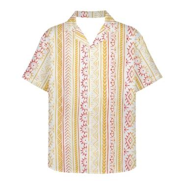 Imagem de Gzzxiailg Camisa masculina manga curta abotoada Havaí camisa casual gola V praia tropical novidade blusa de verão secagem rápida, Padrão de totem polinésio, M