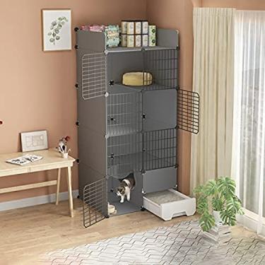 Imagem de Gaiola dobrável para animais de estimação, gaiola para gatinhos para gatos internos, gaiola para gatos com caixa de areia, gaiola para gatos de 2 camadas grande, cercadinho para animais de e