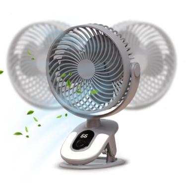 Imagem de Ventilador com clipe, mini ventilador recarregável silencioso de 6 velocidades, ventilador de mesa operado por bateria, ventilador com braçadeira forte, ventilador pessoal para acampamento de