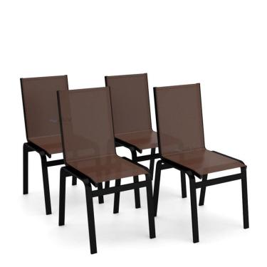 Imagem de Kit 4 Cadeiras Jantar Gourmet Alumínio Preto Tela Marrom