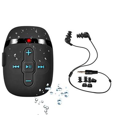 Imagem de SEWOBYE Leitor de MP3 impermeável para natação e corrida, fones de ouvido subaquáticos com cabo curto, função aleatória