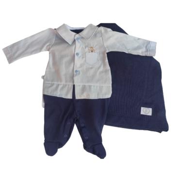 Imagem de Saída maternidade tricô menino 2 peças -macacão -manta