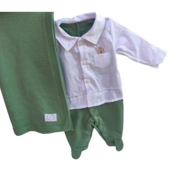 Imagem de Saída maternidade tricô menino 2 peças -macacão -manta