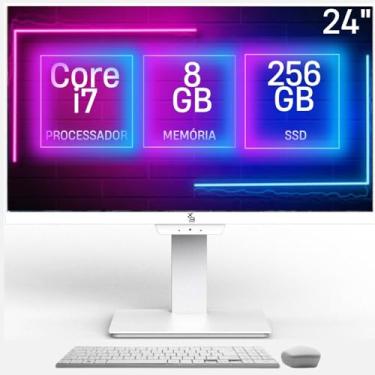 Imagem de Computador All in One 24", Intel Core i7, 8GB memória, SSD 256GB, Webcam, Wifi, Bluetooth, Windows 10, Branco - 3green Unique A3GU-0106