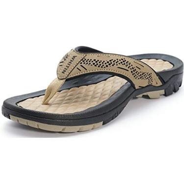Imagem de WHITIN Chinelo masculino | Sandálias de dedo para uso ao ar livre | Suporte de arco | Antiderrapante, Caqui, 46