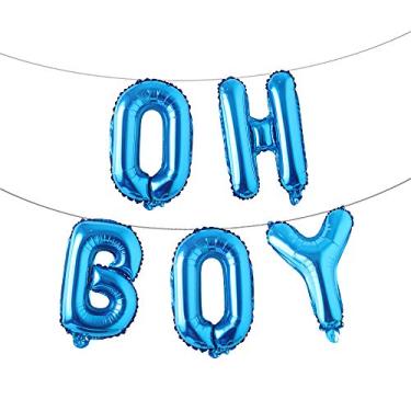 Imagem de Balões Oh Boy de 40,6 cm, banners com letras de alfabeto, decoração de balão com corda para chá de bebê, festa de aniversário, festa de revelação de gênero (OH BOY Blue)