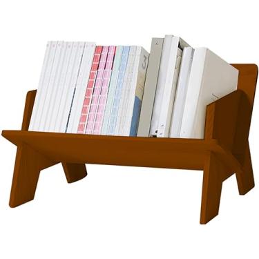 Imagem de Fox Claw Estante de madeira para sala de estar/casa/escritório, prateleira organizadora de livros de mesa, suporte de armazenamento para CDs/revistas/livros (marrom claro, 34,5 cm)