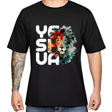 Imagem de Camiseta Masculina Yeshua Preta Camisa Cristão Leão de Judá Tamanho P ao GG 100% Algodão (BR, Alfa, P, Regular, Preto)