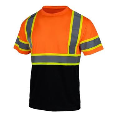 Imagem de FONIRRA Camiseta masculina Hi Vis Safety ANSI Classe 2 de alta visibilidade reflexiva com manga curta preta inferior (laranja1, G)