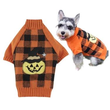 Imagem de Lanyarco Suéter de cachorro xadrez preto laranja para dia das bruxas, fantasia de outono para animais de estimação, abóbora para cães, masculino, feminino, menina, tamanho M, 35,5 cm atrás