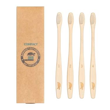 Imagem de Sea Turtle Cerdas à base de plantas, escovas de dentes compactas de bambu, escova de dentes natural macia para adultos (pacote com 4)