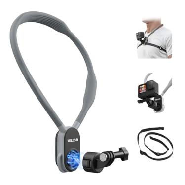 Imagem de TELESIN Suporte magnético para pescoço S2 de liberação rápida com alça de fixação no peito, suporte para colar para GoPro 13 12 11 10 9 8 7 6 Go Pro Max Insta360 X3 X4 GO3 Ace Pro DJI Action 5 Pro 3 4