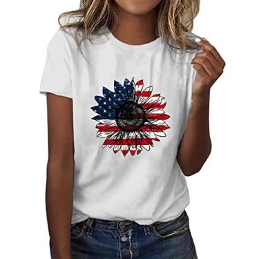 Imagem de 4th of July Heart Graphic Shirts Women American Flag Patriotic Camiseta Casual Stars Stripes Independence Day Tops, Azul escuro, G