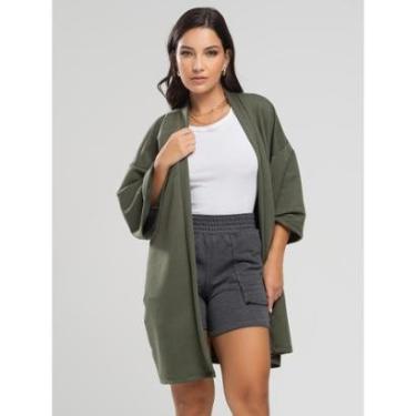 Imagem de Casaco Kimono Overzide Moletinho Manga Longa Feminino Moda Casual-Feminino