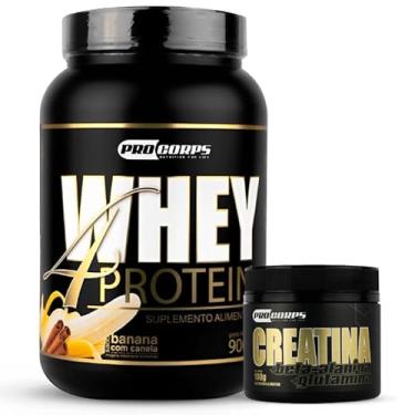 Imagem de Kit Whey Protein 4W 900g + Creatina Beta Alanina e Glutamina Pro Corps (900g, Banana com Canela)