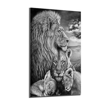 Imagem de Quadro Decorativo Tecido Canvas Animais Familia De Leâo e Leoa Com Filhotes 60x40