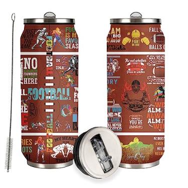 Imagem de JDEIFKF Copo de futebol americano caneca de viagem com tampa, presentes de aniversário amante de futebol de aço inoxidável copo de café copo presentes de futebol para mulheres homens 500 ml