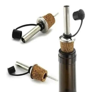 Imagem de Kit 2 Bicos Dosador Inox Com Rolha e Tampa p/ Garrafas Azeite, vinho -