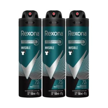 Imagem de Kit 3 Desodorante Rexona Invisible Masculino Aerosol Antitranspirante 