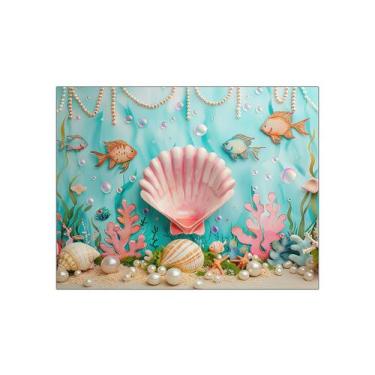 Imagem de Fundo Fotográfico 1,55 X 1,20 - Fundo do Mar Conchas Rosa e Peixes 027