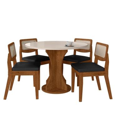 Imagem de Mesa Com 4 Cadeiras Redonda C/vidro Santorini Fre/off/cor.preto - M.a