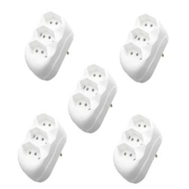 Imagem de Kit 5 Adaptador Focinho Tomada Plug T Em Barra 3 Pinos 10A - FLP