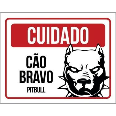 Imagem de Placa Cuidado Cão Cachorro Bravo Pitbull 27X35 - Sinalizo