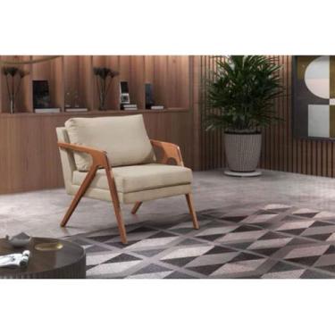 Imagem de Poltrona Decorativa Mona Premium Linho Bege e Base Madeira Maciça - CA
