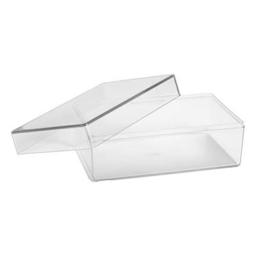 Imagem de Cake Box Retangular 500ml Cristal Com Tampa Alta Lançamento Sobremesa 