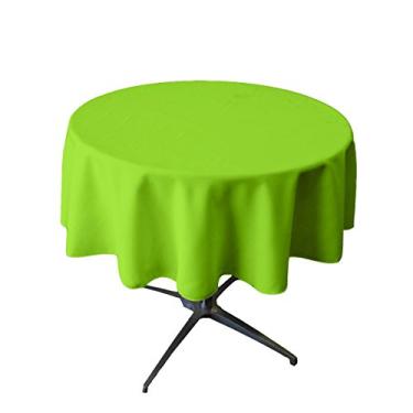 Imagem de LA Linen Toalha de mesa redonda lavável de popelina de poliéster, capa de mesa resistente a manchas e rugas 129,5 cm, toalha de mesa de tecido para jantar, cozinha, festa, férias, 129 polegadas, limão