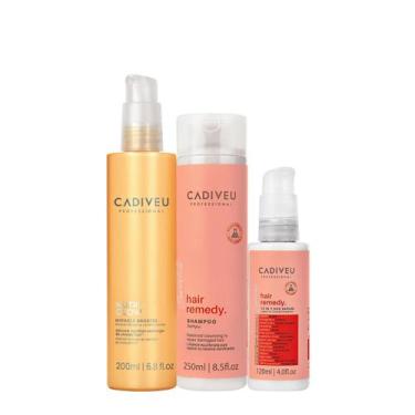 Imagem de Kit Cadiveu Essentials Hair Remedy Shampoo Sérum e Nutri Glow Booster 