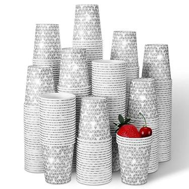 Imagem de Bencailor 100 peças de copos de papel de 255 g Copos de café descartáveis de prata para bebidas quentes ou frias para festa de discoteca, café, cacau quente